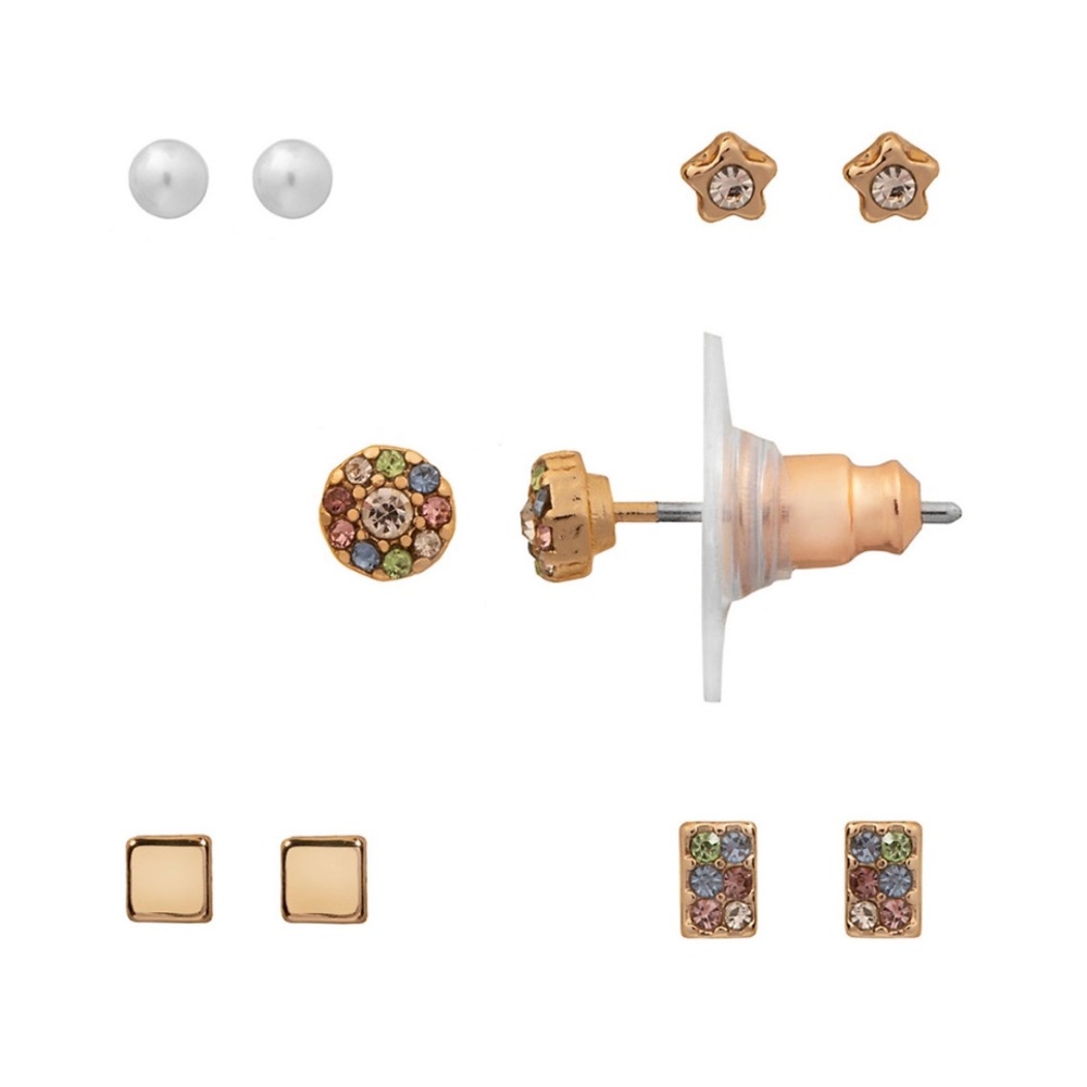 LC Lauren Conrad | Geometric Rainbow Pave Nickel-Free Stud Earring Set of 5 NWT!